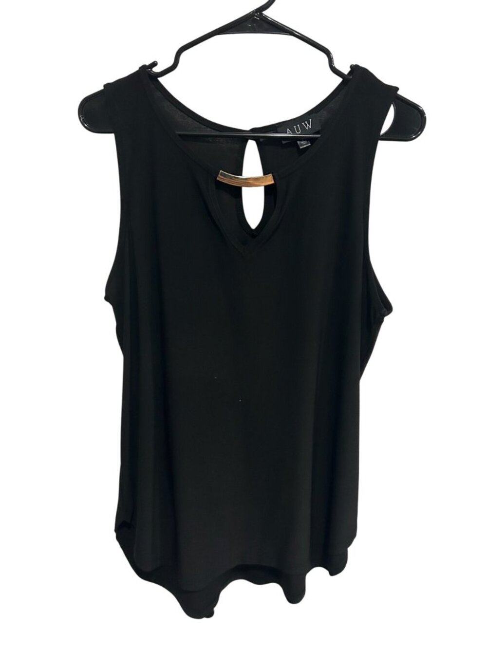 AUW Black Sleeveless Blouse Gold Bar Accent Keyhole Back Size L Chic Modern